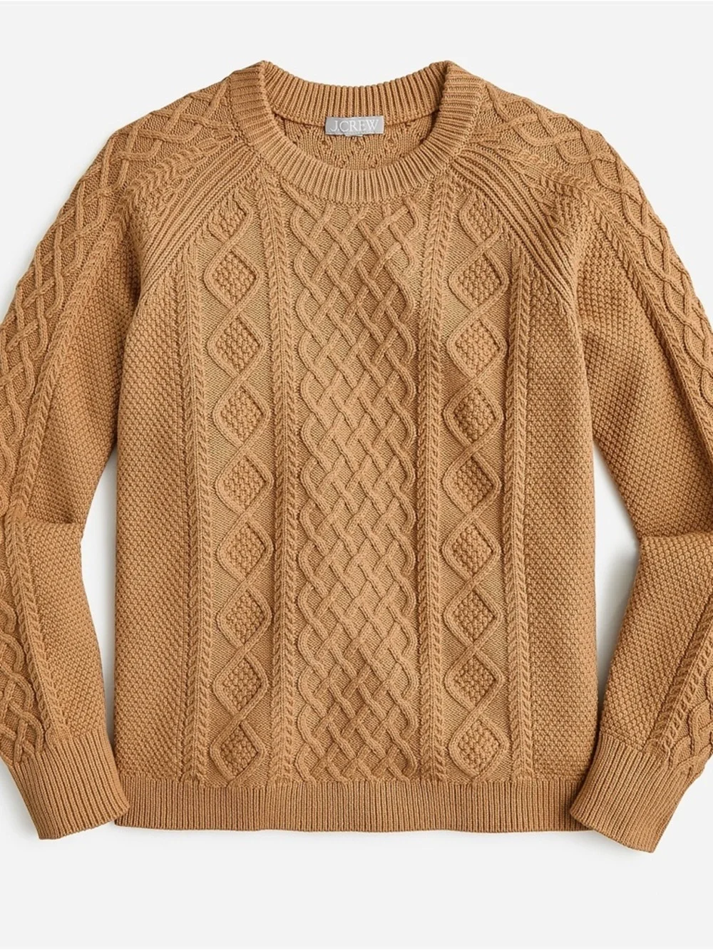 J. Crew Cotton Cable-Knit Sweater, small, camel